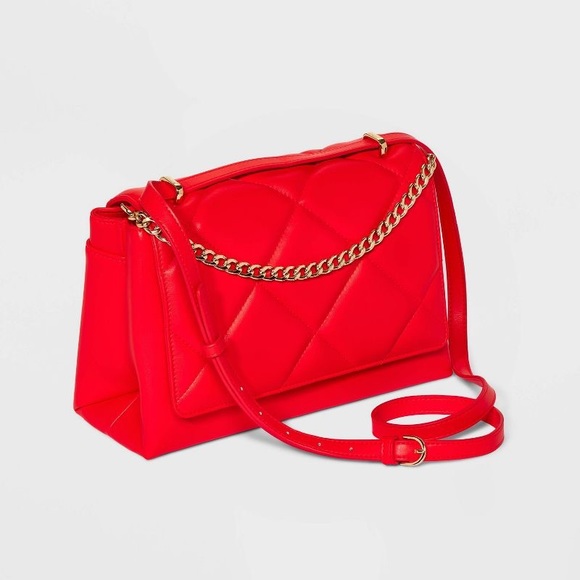 NWT A New Day Shoulder to Crossbody Quilted Red with Gold Chain Detail Bag - Picture 2 of 16